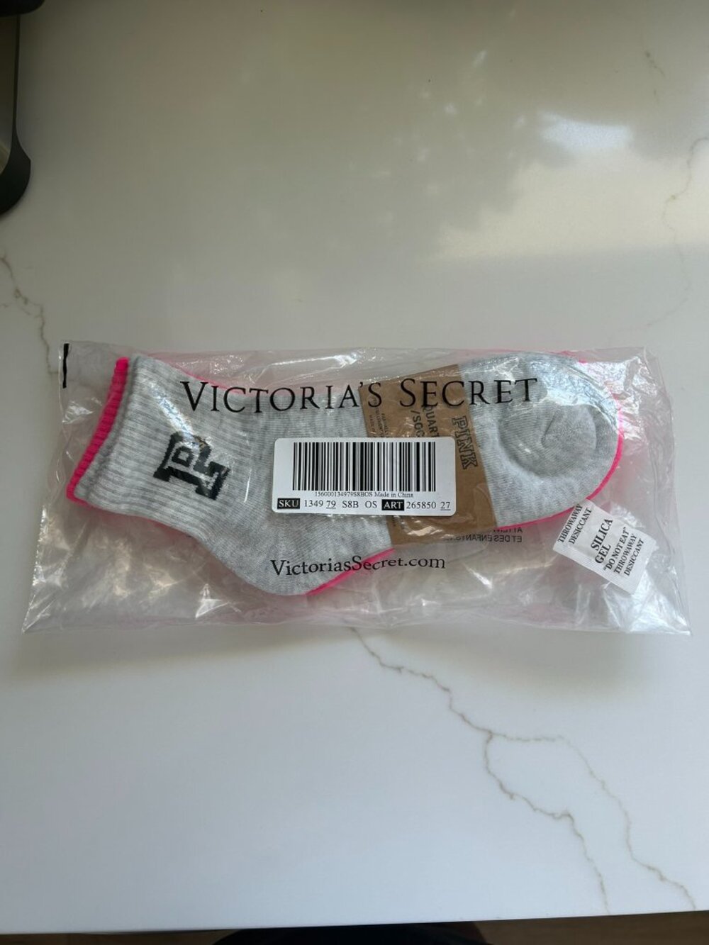 Victoria’s Secret PINK 2-Pack Quarter Crew Socks Neon Pink Heather Grey (OS) NWT